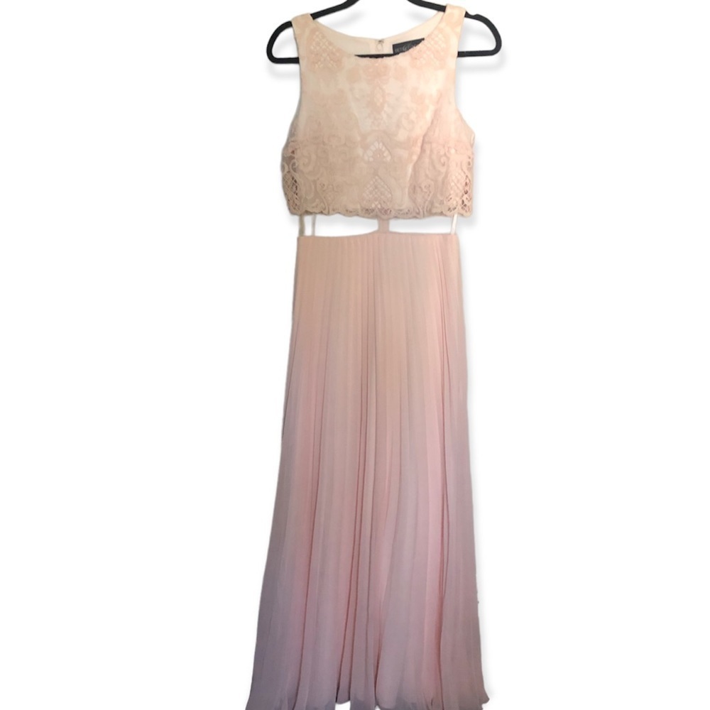 Betsey Adam lace pleated maxi sheer dress